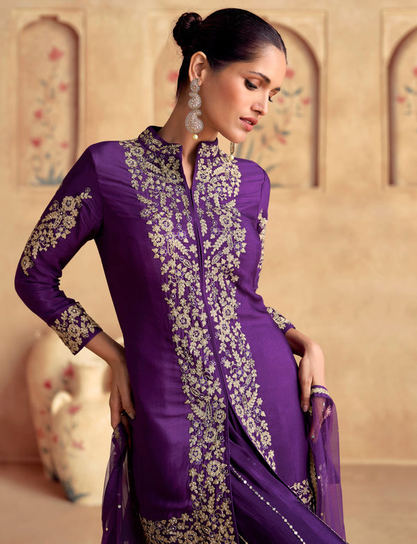 Amazing Purple Color Silk Fabric Plazzo Suit