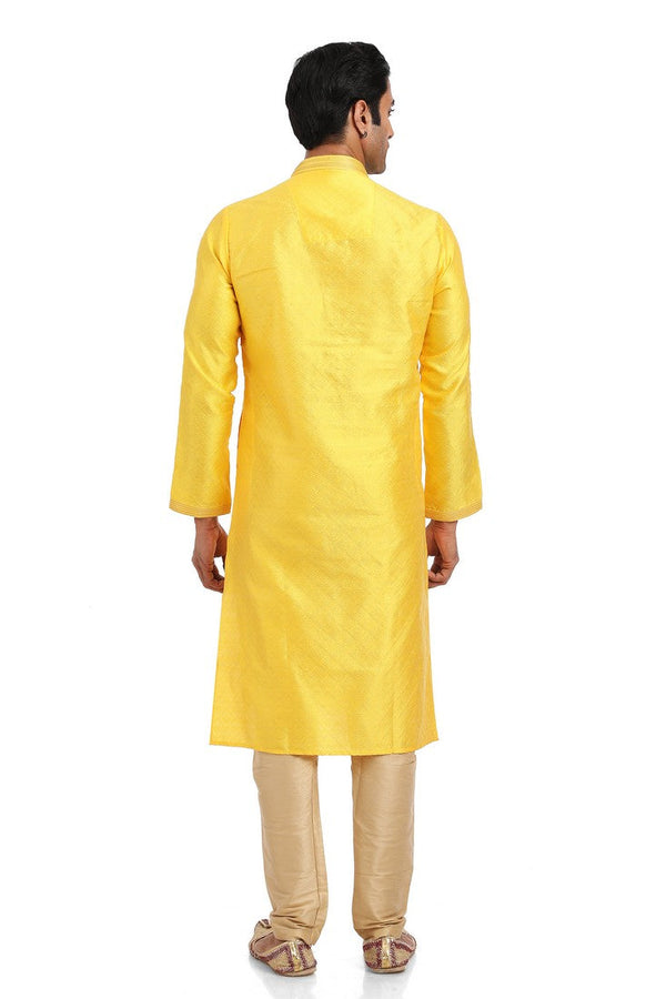 Ideal Yellow Color Jacquard Fabric Kurta Pajama