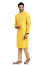 Ideal Yellow Color Jacquard Fabric Kurta Pajama