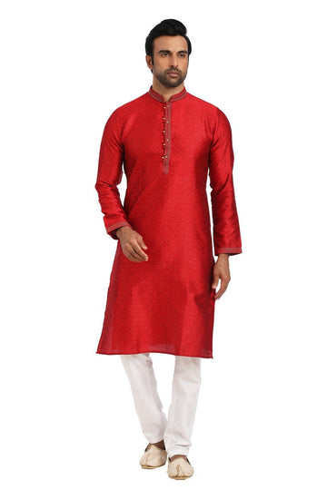Ideal Red Color Jacquard Fabric Kurta Pajama