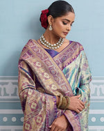 Lovely Aqua Color Kanjivaram Fabric Partywear Saree