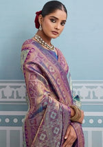 Lovely Aqua Color Kanjivaram Fabric Partywear Saree