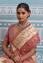 Lovely Cream Color Kanjivaram Fabric Partywear Saree
