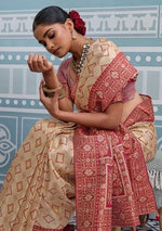 Lovely Cream Color Kanjivaram Fabric Partywear Saree