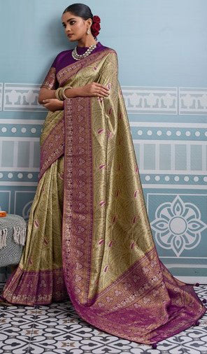 Lovely Green Color Kanjivaram Fabric Partywear Saree