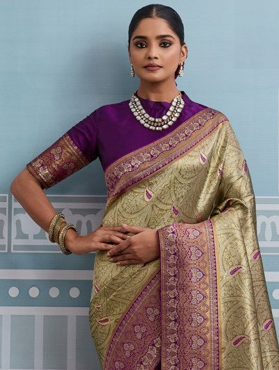 Lovely Green Color Kanjivaram Fabric Partywear Saree