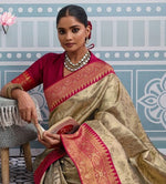 Lovely Beige Color Kanjivaram Fabric Partywear Saree