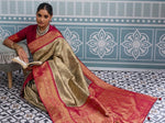 Lovely Beige Color Kanjivaram Fabric Partywear Saree