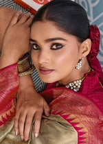 Lovely Beige Color Kanjivaram Fabric Partywear Saree