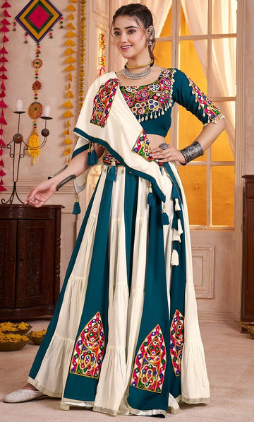 Beautiful Teal Color Viscose Fabric Party Wear Lehenga