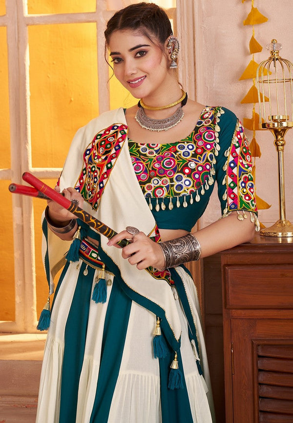 Beautiful Teal Color Viscose Fabric Party Wear Lehenga