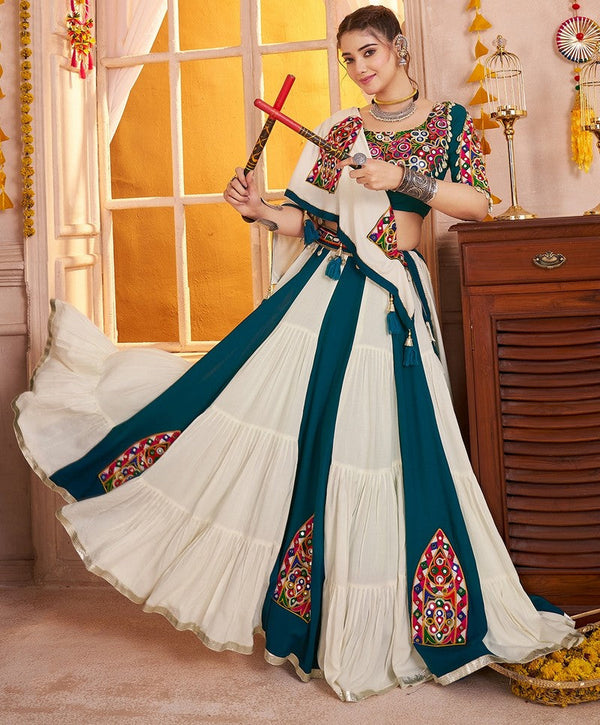 Beautiful Teal Color Viscose Fabric Party Wear Lehenga