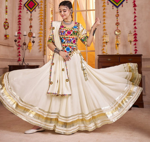 Beautiful Cream Color Viscose Fabric Party Wear Lehenga