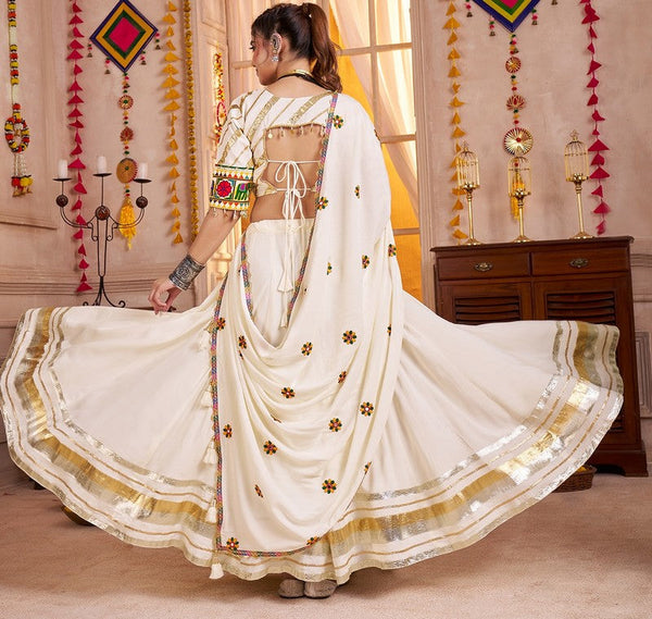 Beautiful Cream Color Viscose Fabric Party Wear Lehenga