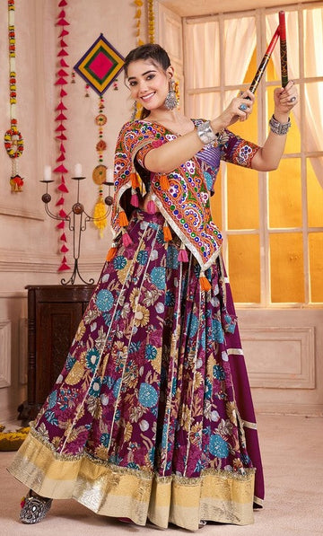 Charming Voilet Color Viscose Fabric Party Wear Lehenga