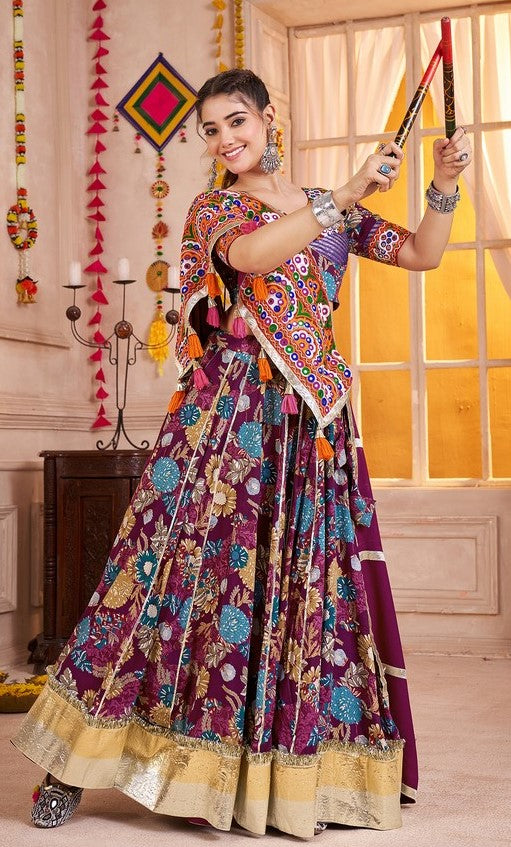 Charming Voilet Color Viscose Fabric Party Wear Lehenga