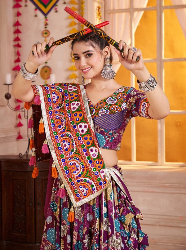 Charming Voilet Color Viscose Fabric Party Wear Lehenga