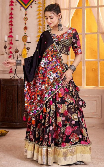 Charming Black Color Viscose Fabric Party Wear Lehenga
