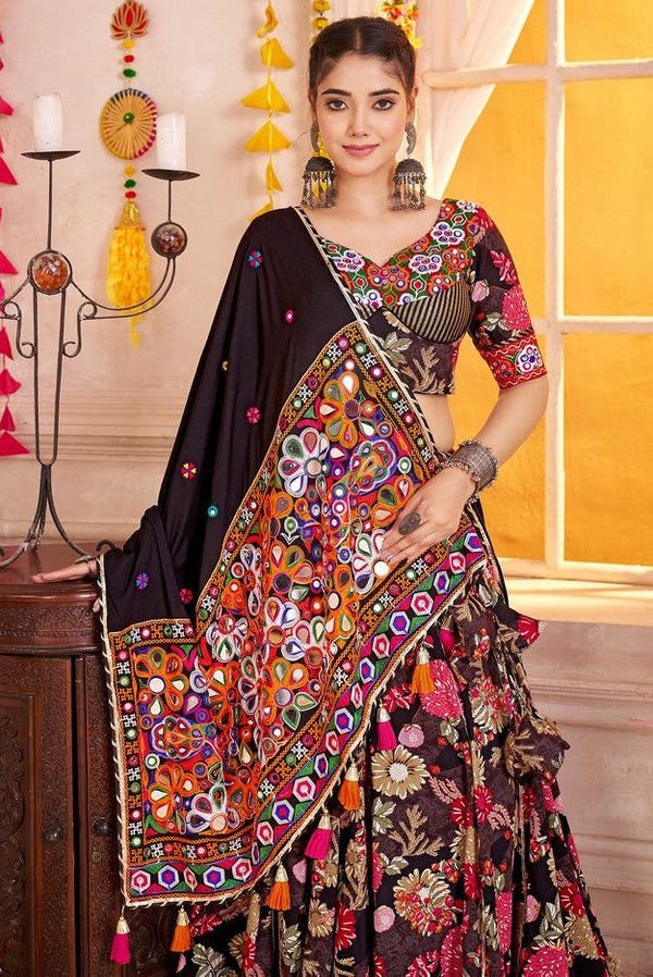Charming Black Color Viscose Fabric Party Wear Lehenga