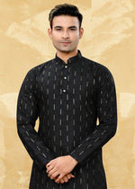 Dazzling Black Color Art Silk Fabric Kurta Pajama