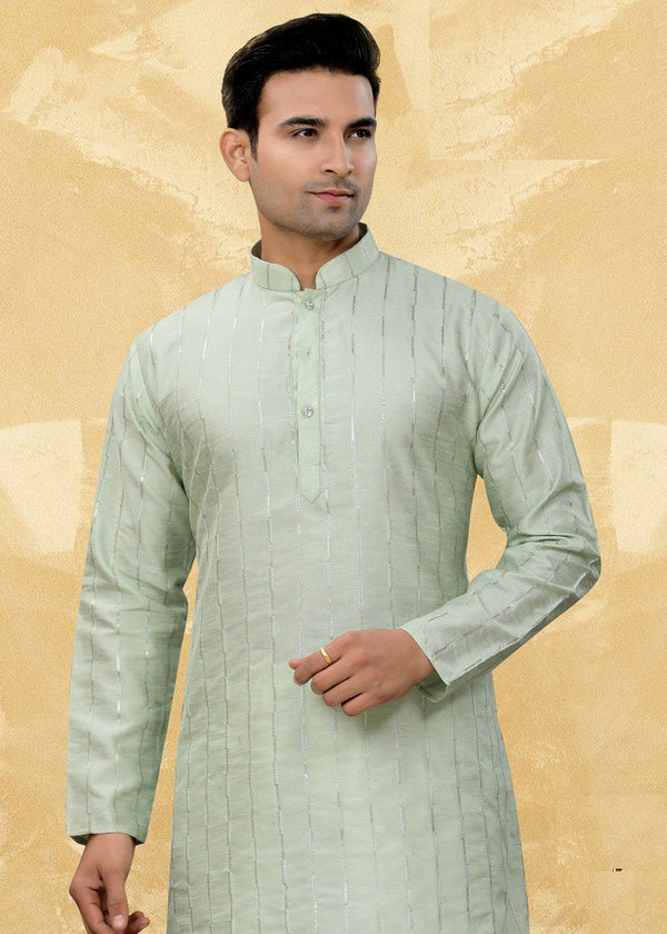 Dazzling Green Color Art Silk Fabric Kurta Pajama