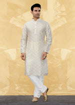 Dazzling Cream Color Art Silk Fabric Kurta Pajama