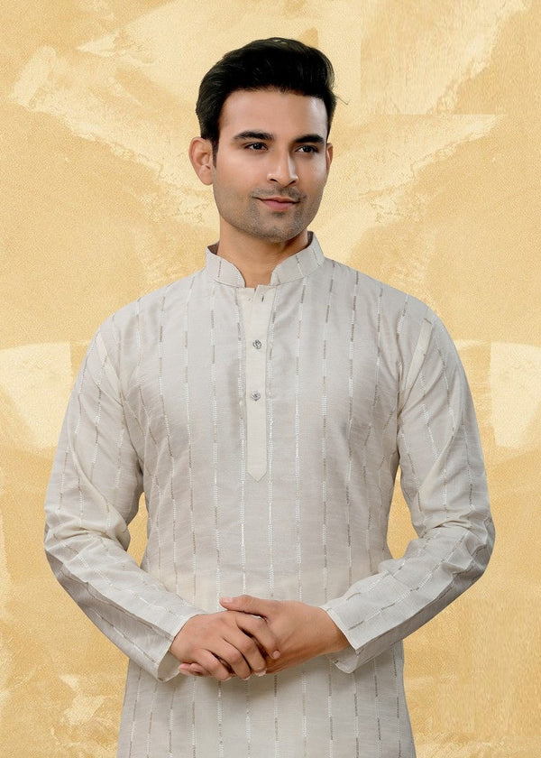 Dazzling Cream Color Art Silk Fabric Kurta Pajama