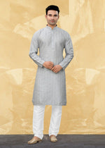 Dazzling Grey Color Art Silk Fabric Kurta Pajama