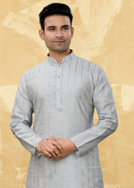 Dazzling Grey Color Art Silk Fabric Kurta Pajama