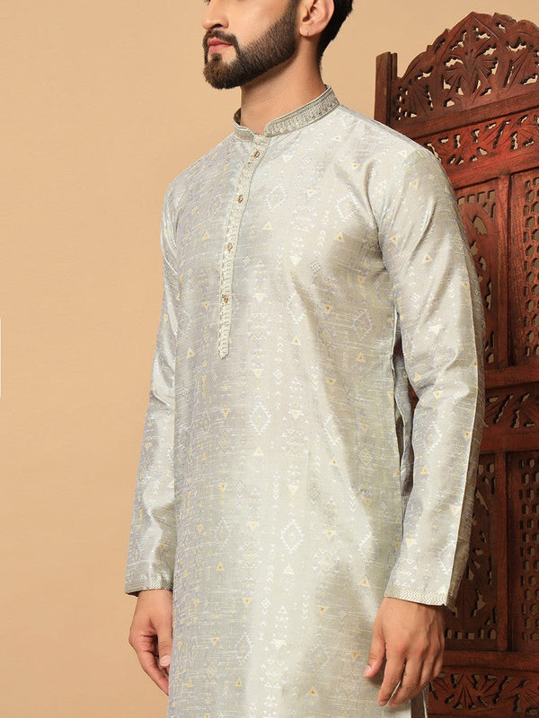 Impressive Silver Color Silk Fabric Kurta Pajama