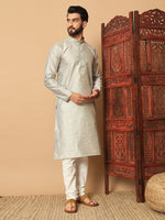 Impressive Silver Color Silk Fabric Kurta Pajama