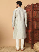 Impressive Silver Color Silk Fabric Kurta Pajama