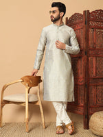 Impressive Silver Color Silk Fabric Kurta Pajama