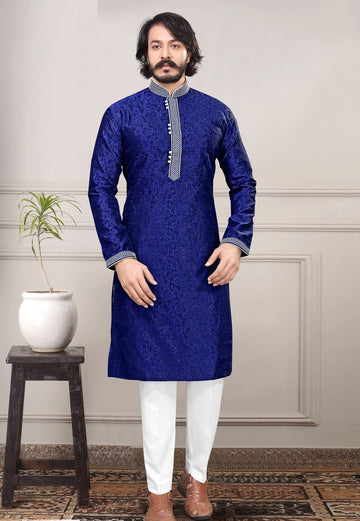 Dazzling Blue Color Jacquard Fabric Kurta Pajama