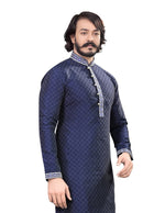 Ideal Navy Blue Color Jacquard Fabric Kurta Pajama