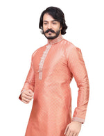 Ideal Orange Color Jacquard Fabric Kurta Pajama
