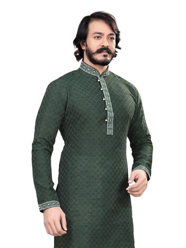 Ideal Green Color Jacquard Fabric Kurta Pajama