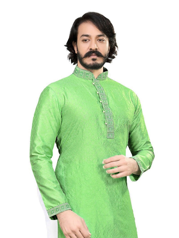 Ideal Green Color Jacquard Fabric Kurta Pajama