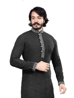 Ideal Black Color Jacquard Fabric Kurta Pajama