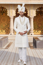 Elegant Cream Color Art Silk Fabric Sherwani