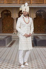 Elegant Cream Color Art Silk Fabric Sherwani
