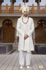 Elegant Cream Color Art Silk Fabric Sherwani