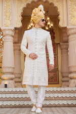 Elegant Cream Color Art Silk Fabric Sherwani