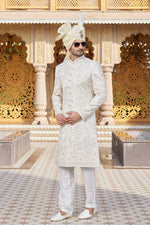 Elegant Cream Color Art Silk Fabric Sherwani