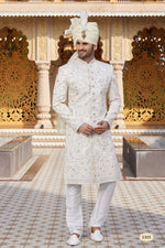 Elegant Cream Color Art Silk Fabric Sherwani