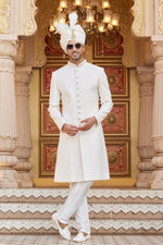 Elegant Cream Color Art Silk Fabric Sherwani