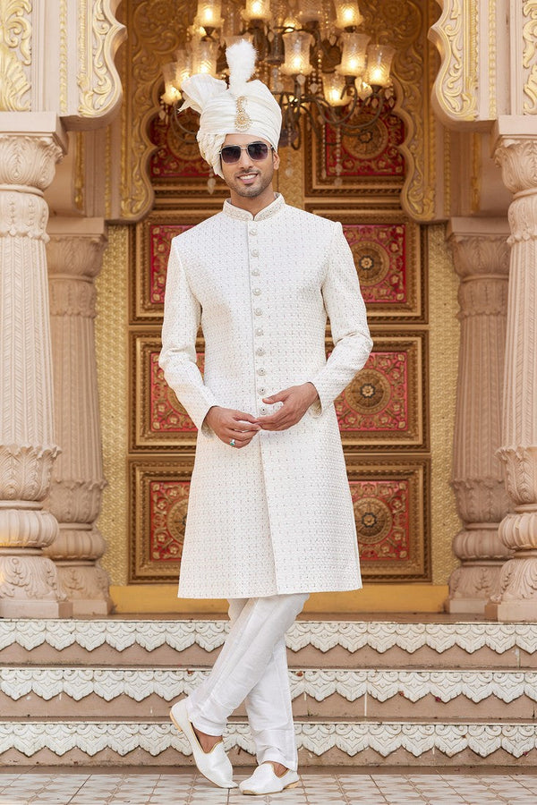 Elegant Cream Color Art Silk Fabric Sherwani