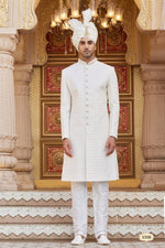 Elegant Cream Color Art Silk Fabric Sherwani