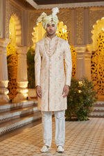 Elegant Peach Color Art Silk Fabric Sherwani