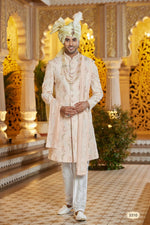 Elegant Peach Color Art Silk Fabric Sherwani